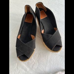 Tory Burch Black Canvas Espadrille Sandals size 7B